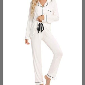 New White Pajama Set for Women, M Button Down Sleepwear Pajamas Loungewear